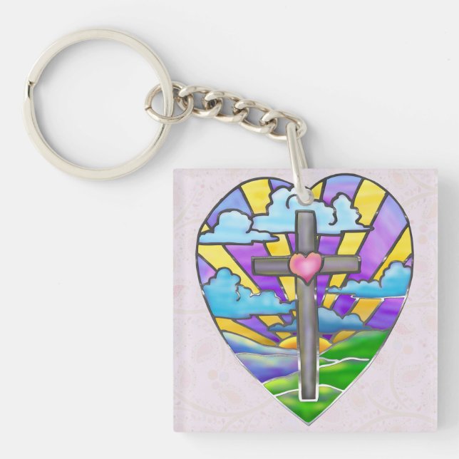 Sunrise Catholic Folk Art Easter Key Ring (Front)
