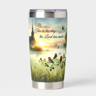 Sunrise Church with Birds in Misty Meadow Insulated Tumbler