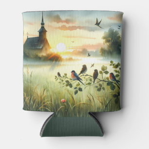 Sunrise Church with Birds in Misty Meadow No Verse Can Cooler