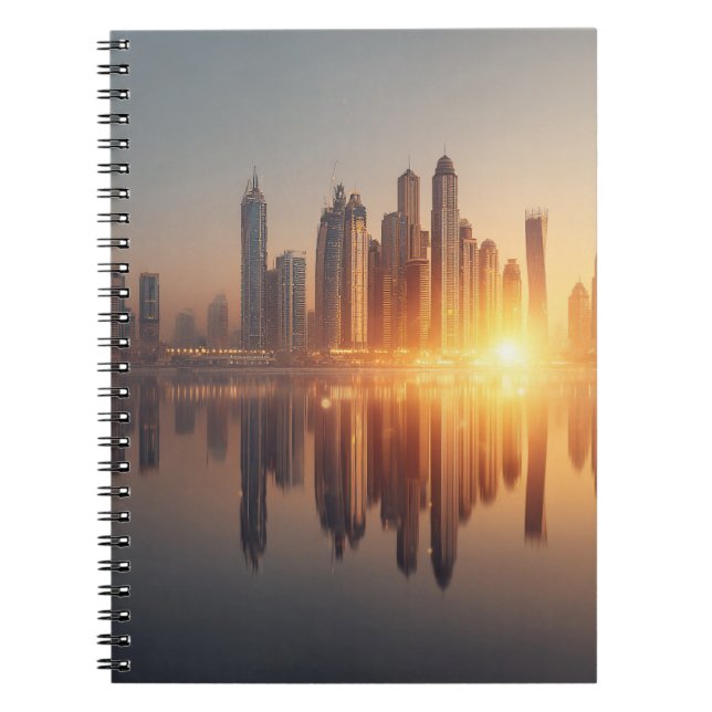 Sunrise Cityscape Mirror Reflection Notebook (Front)