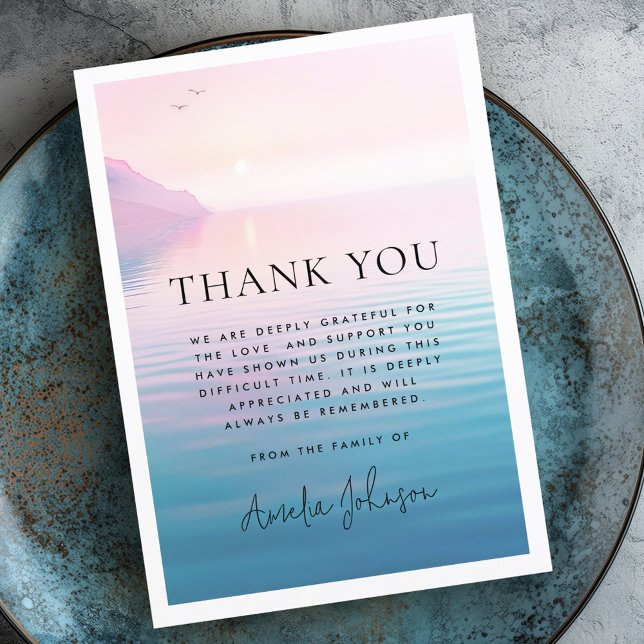 Sunrise cliff and birds funeral sympathy thank you card (Sunrise cliff and birds funeral sympathy thank you card)