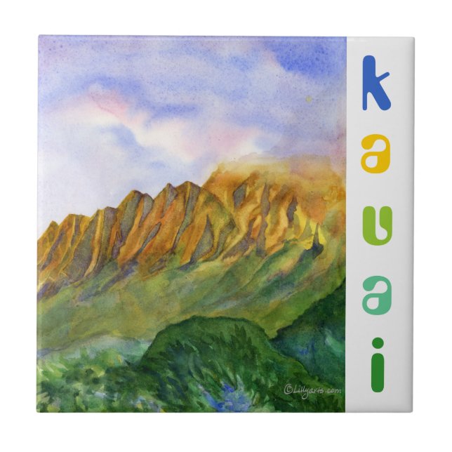 Sunrise Cliffs Kauai Hawaii Tile (Front)