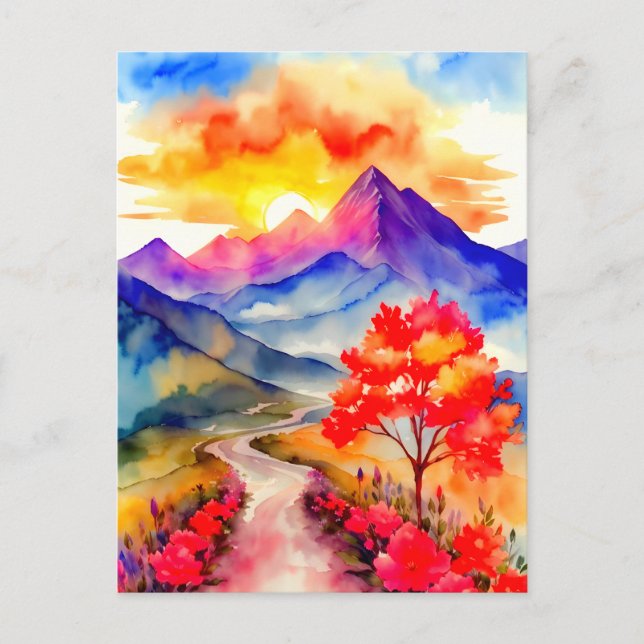 Sunrise Colourful Mountain Wall Art Postcard (Front)