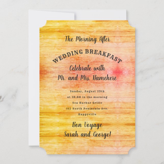 Sunrise Colours Wood Day After Wedding Breakfast Invitation (Front)