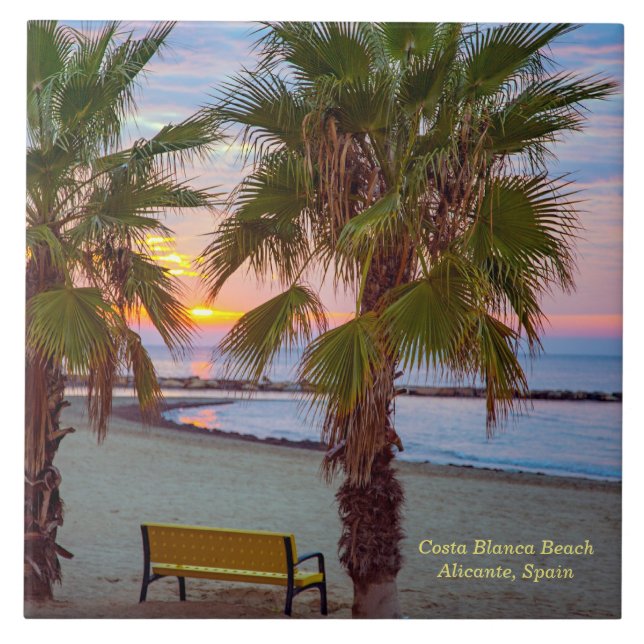 Sunrise, Costa Blanca Beach, Spain Ceramic Tile (Front)