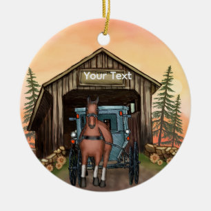 Sunrise Covered Bridge Ceramic Ornament