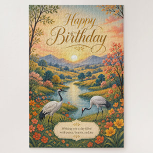 Sunrise Crane Meadow Birthday Serenity Jigsaw Puzzle