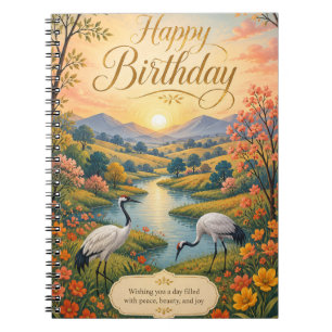 Sunrise Crane Meadow Birthday Serenity Notebook