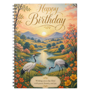 Sunrise Crane Meadow Birthday Serenity Notebook
