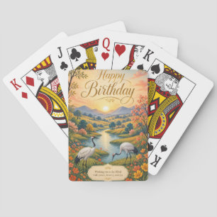 Sunrise Crane Meadow Birthday Serenity Playing Cards