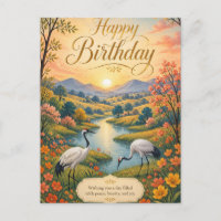 Sunrise Crane Meadow Birthday Serenity