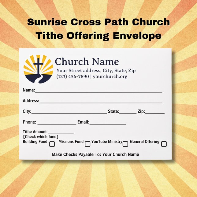 Sunrise Cross Path Church Tithe Offering Envelope (Sunrise Cross Path Church Tithe Offering Envelopes)