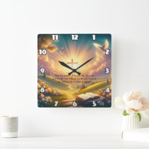 Sunrise Cross, Path to Redemption Love one another Square Wall Clock