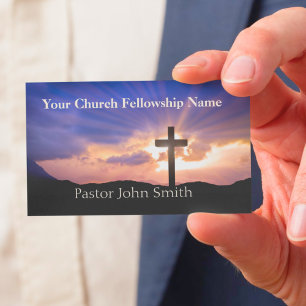 Sunrise Cross Purple Church Pastor Business Cards