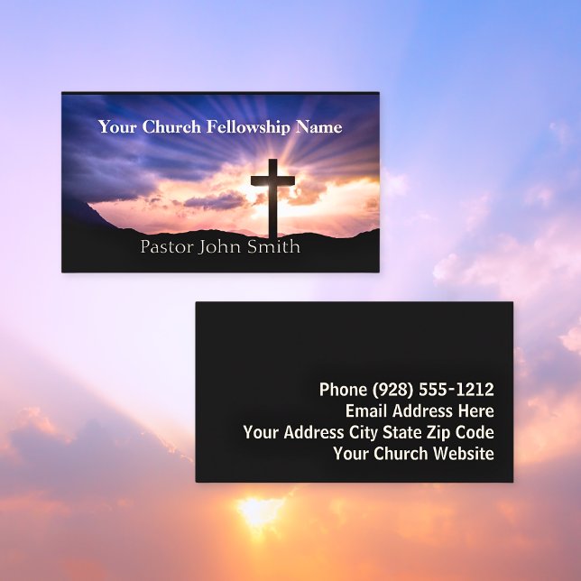 Sunrise Cross Purple Church Pastor Business Cards (Creator Uploaded)