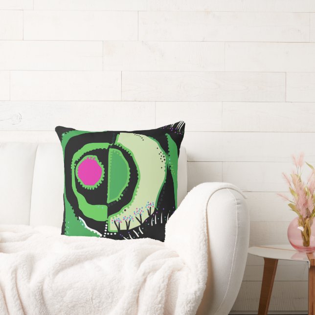 Sunrise Ethnic Circle - Green Black Pink Cushion (Couch)
