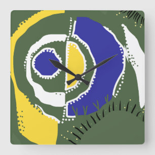 Sunrise Ethnic Circle - Yellow Green White Blue Square Wall Clock