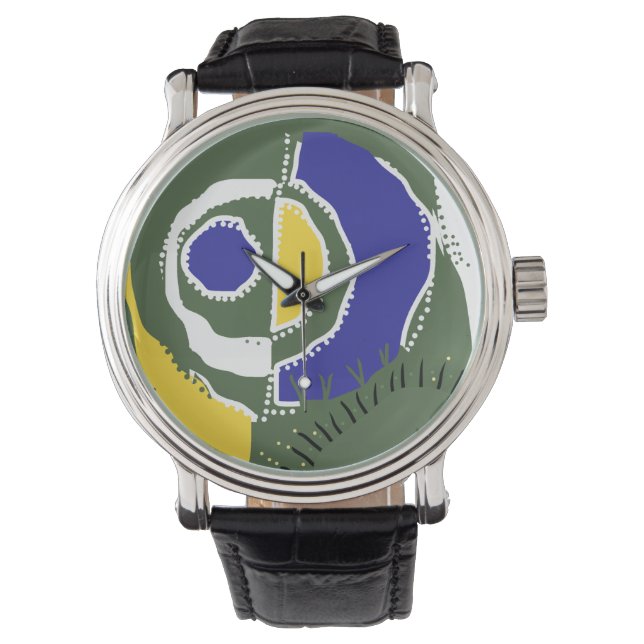 Sunrise Ethnic Circle - Yellow Green White Blue Watch (Front)