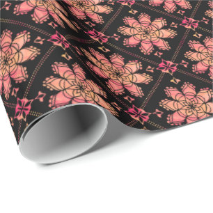 Sunrise Exotic Lotus Flower Watercolor Black Wrapping Paper