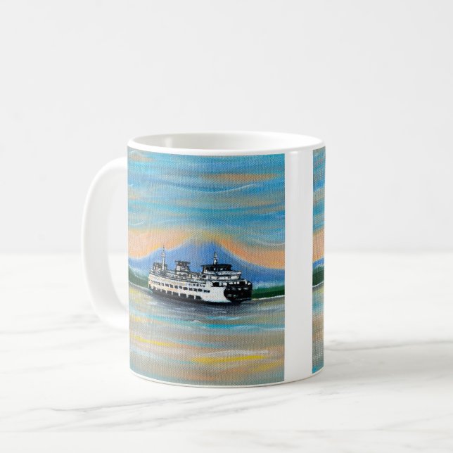 Sunrise Ferry Painting Coffee Mug (Front Left)