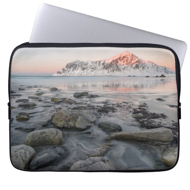 Sunrise Flakstad and Skagsanden Beach Laptop Sleeve (Front)