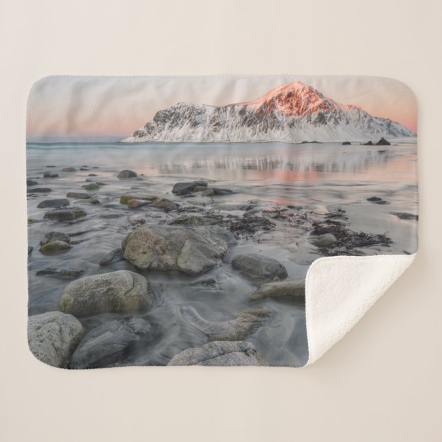 Sunrise Flakstad and Skagsanden Beach Sherpa Blanket (Front (Horizontal))