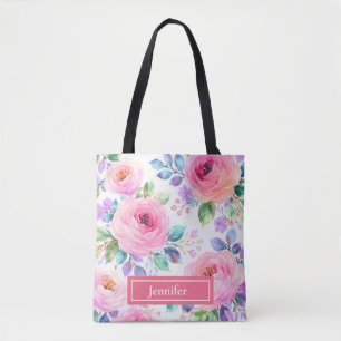 Sunrise Floral Boho Custom Name Design Tote Bag