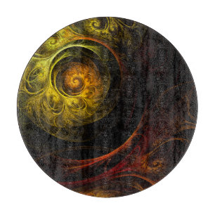 Sunrise Floral Red Abstract Art Circle Cutting Board