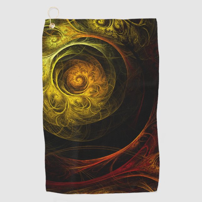 Sunrise Floral Red Abstract Art Golf Towel (Front)