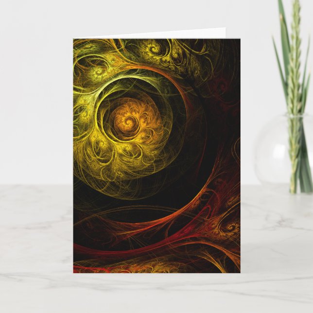 Sunrise Floral Red Abstract Art Greeting Card (Front)