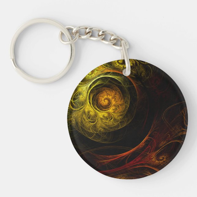 Sunrise Floral Red Abstract Art Key Ring (Front)