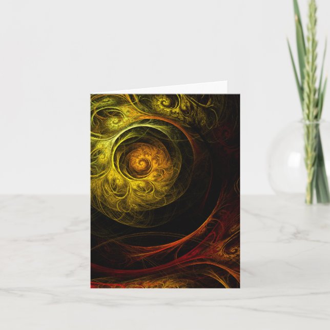 Sunrise Floral Red Abstract Art Note Card (Front)