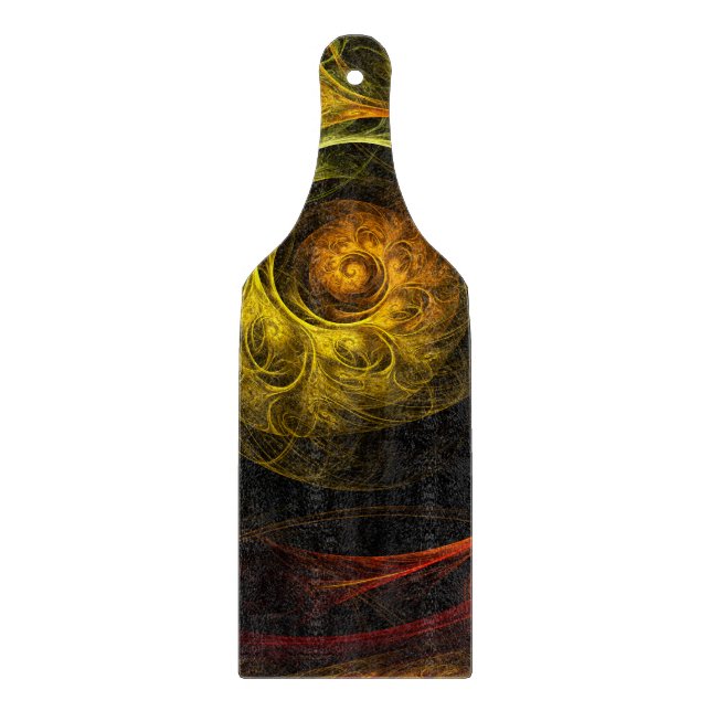 Sunrise Floral Red Abstract Art Paddle Cutting Board (Front)