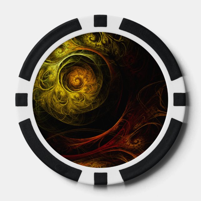 Sunrise Floral Red Abstract Art Poker Chips (Front)