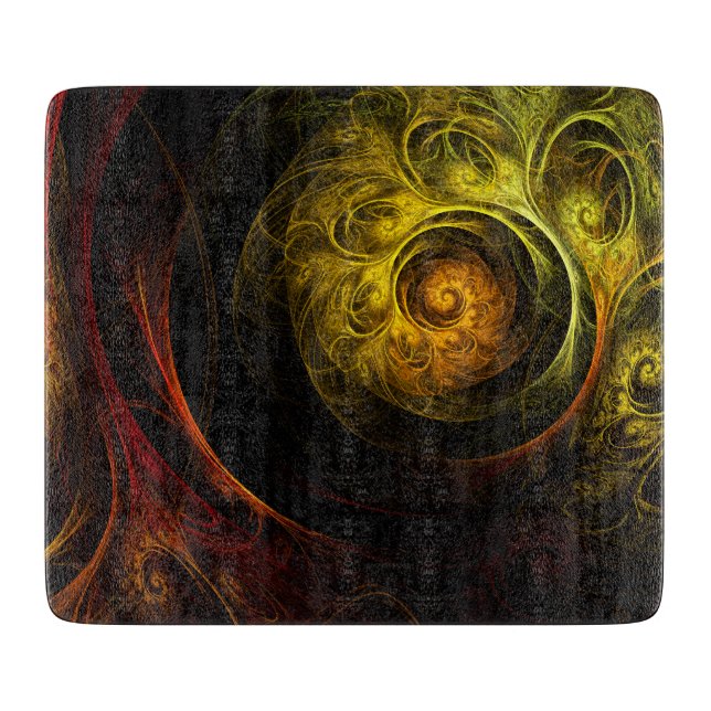 Sunrise Floral Red Abstract Art Rectangle Cutting Board (Front)