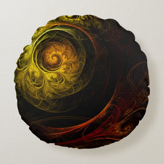 Sunrise Floral Red Abstract Art Round Pillow (Front)