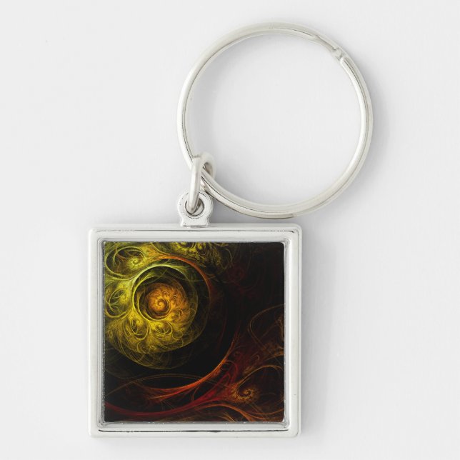 Sunrise Floral Red Abstract Art Small Key Ring (Front)