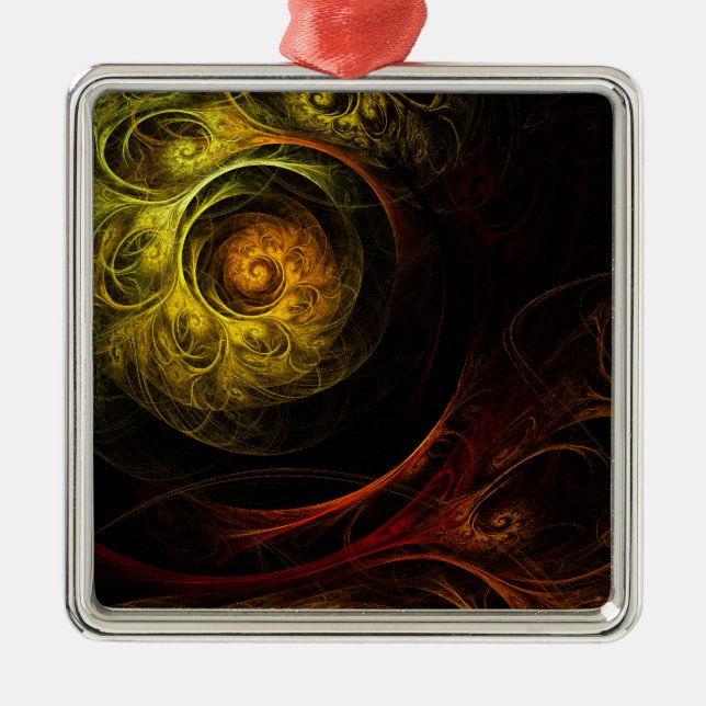 Sunrise Floral Red Abstract Art Square Metal Ornament (Front)