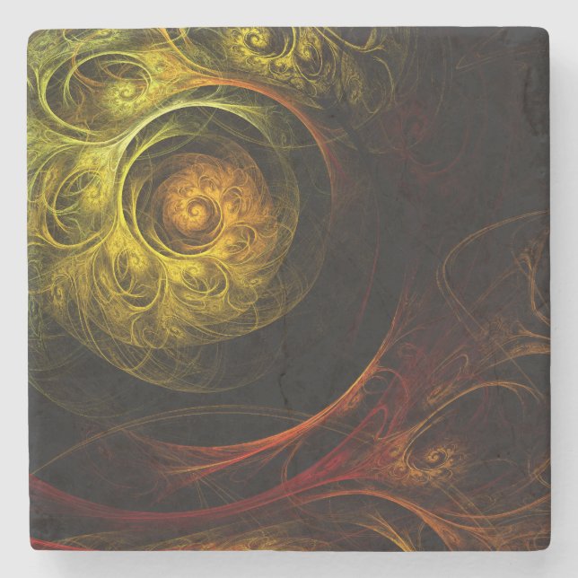 Sunrise Floral Red Abstract Art Stone Coaster (Front)