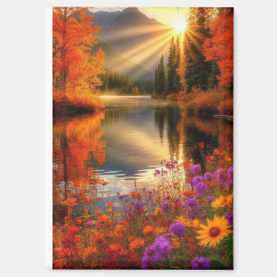 Sunrise Glow on Still Autumn Lake Misty Morning Ar Magnet