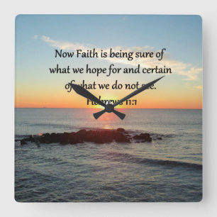 SUNRISE HEBREWS 11:1 PHOTO DESIGN SQUARE WALL CLOCK