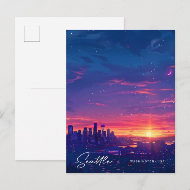 Sunrise in Seattle Washington USA Vintage Travel  Postcard (Front/Back)
