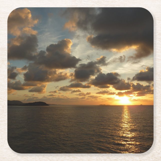 Sunrise in St. Thomas I US Virgin Islands Square Paper Coaster (Front)