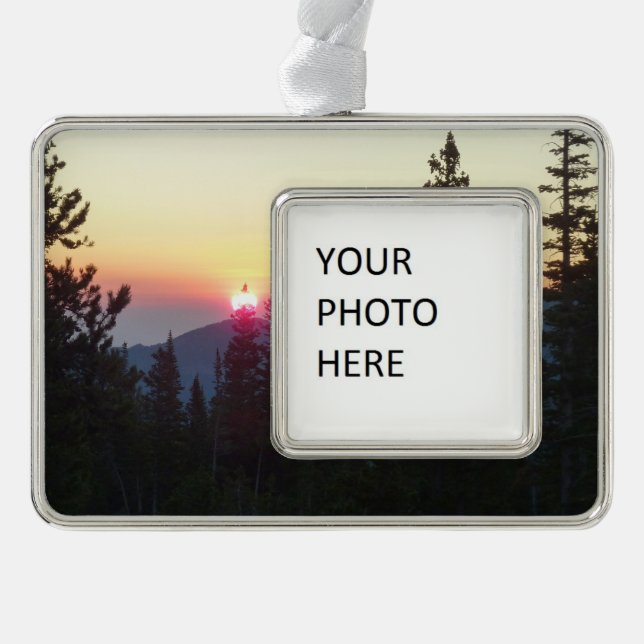Sunrise in the Forest at Rocky Mountain Silver Plated Framed Ornament (Front)