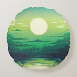 Sunrise in the sea illustration apparel,art,beauti round cushion