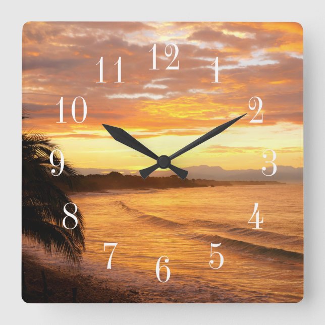 Sunrise in the Tropics Tropical Beach Square Wall Clock (Front)