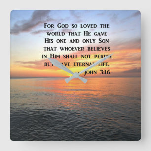 SUNRISE JOHN 3:16 INSPIRING PHOTO SQUARE WALL CLOCK