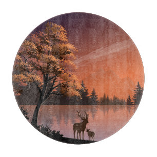 Sunrise Landscape with Lake and Deers-51207 Cutting Board