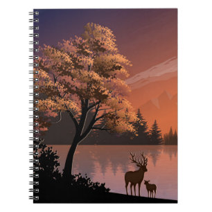 Sunrise Landscape with Lake and Deers-51207 Notebook