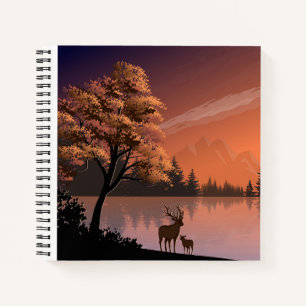 Sunrise Landscape with Lake and Deers-51207 Notebook